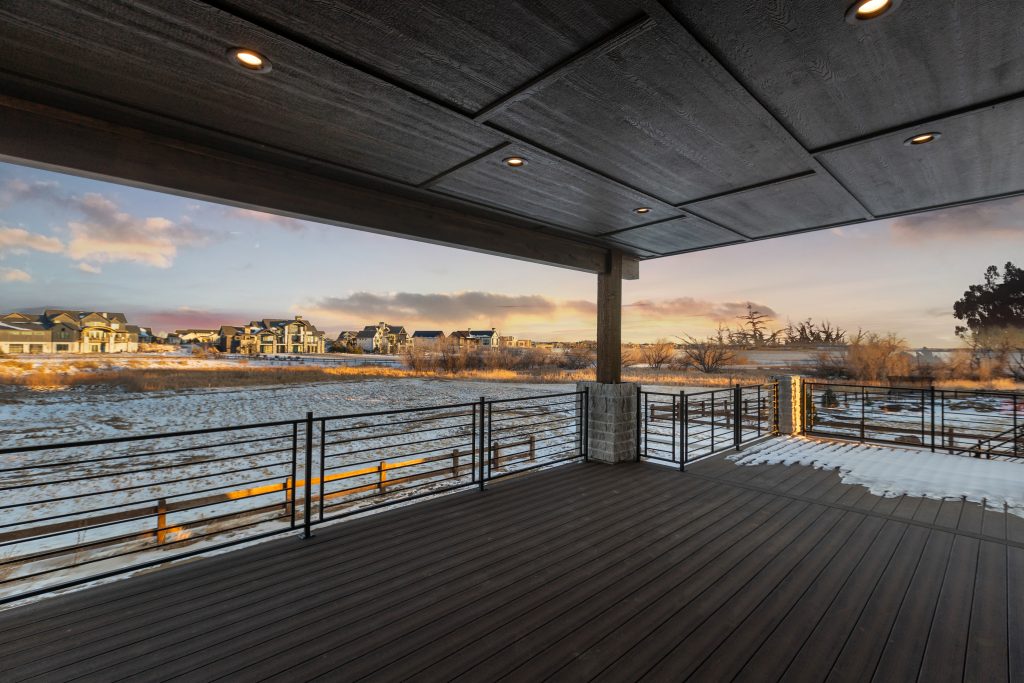 Colorado custom home outdoor living space connected to the building site